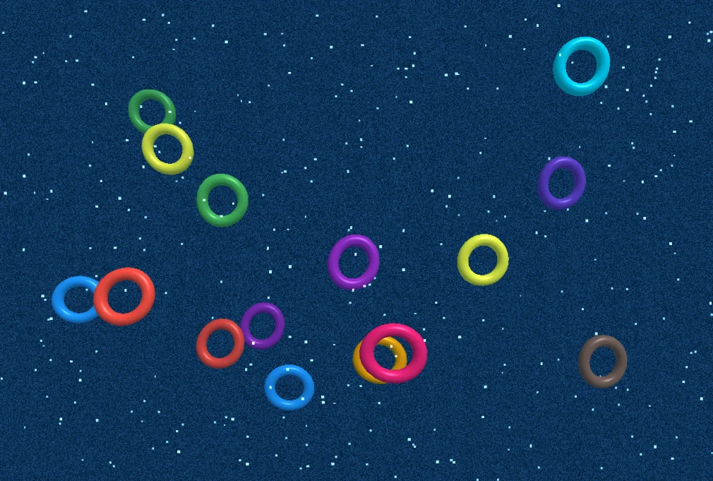 Screenshot of Aqua Force: Fluid dynamics ring simulator. Create mesmerizing water-like ring formations with real-time physics — a satisfying WebGL toy for fluid simulation enthusiasts.