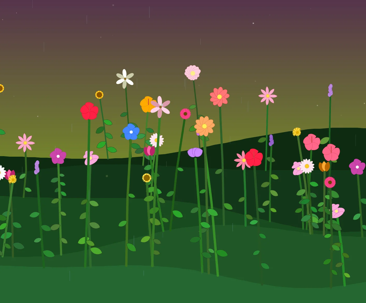 Screenshot of Be Leaf: Procedural garden simulator with 16 flower species, dynamic weather, and day-night cycles. Watch a serene digital garden bloom and change seasons.