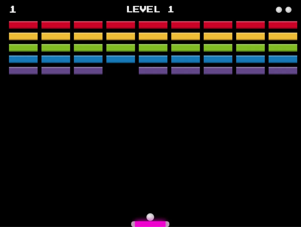 Screenshot of Brickout: Brick breaker inspired by Breakout and Arkanoid. Power-ups, progressive levels, and satisfying ball physics — a free Arkanoid alternative with no app install.