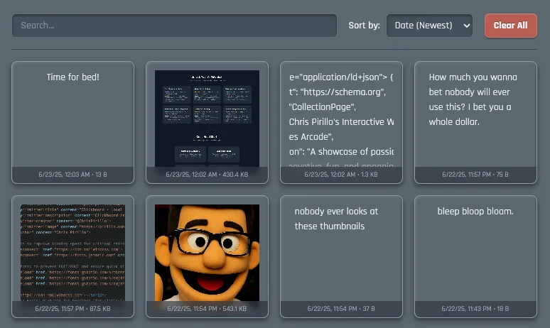 Screenshot of Clickboard: Secure local clipboard history manager. Track, search, and reuse copied text — a private alternative to clipboard managers like Ditto and CopyClip.