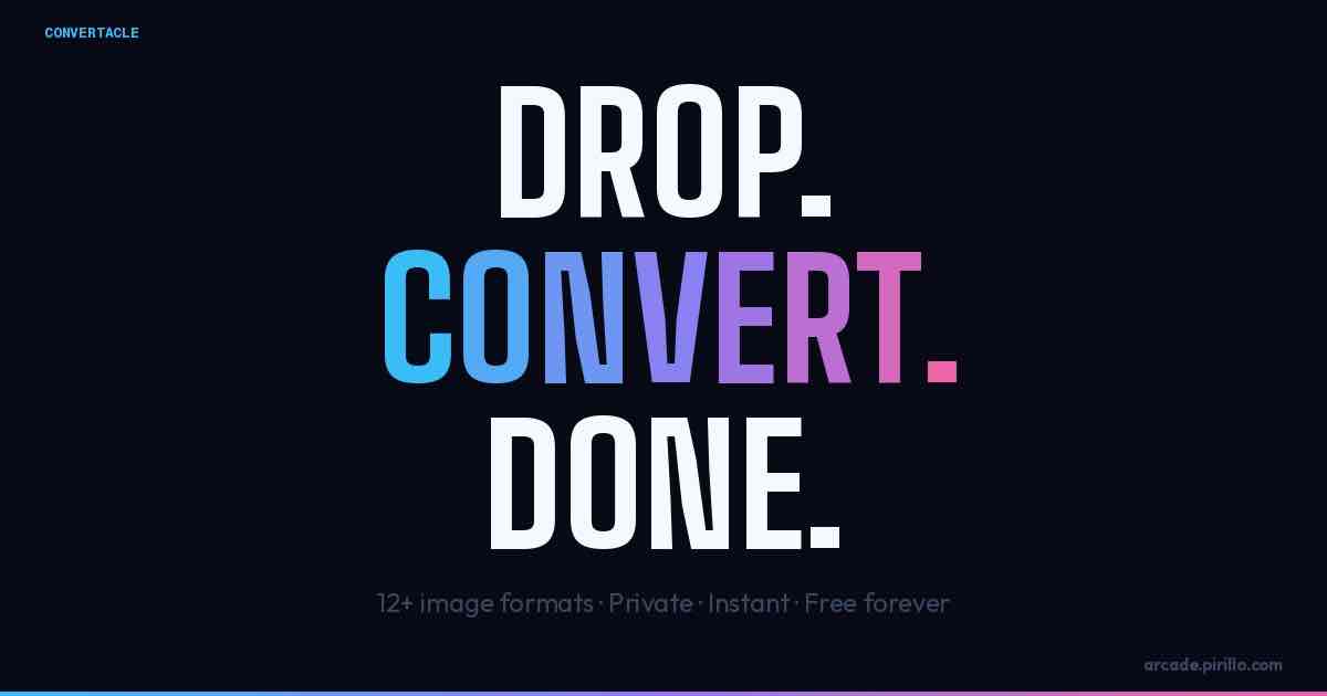 Screenshot of Convertacle: Image converter for HEIC, PSD, SVG, JPG, PNG, WebP, TIFF, PDF, ICO, QOI — batch processing, multi-page PDF, EXIF viewer, resize, rotate & flip. Better than others!