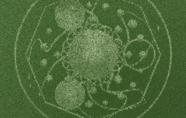 Screenshot of Crop Circles: 3D crop circle pattern generator. Design intricate geometric formations viewed from above — create sacred geometry and alien-inspired art with parametric controls.