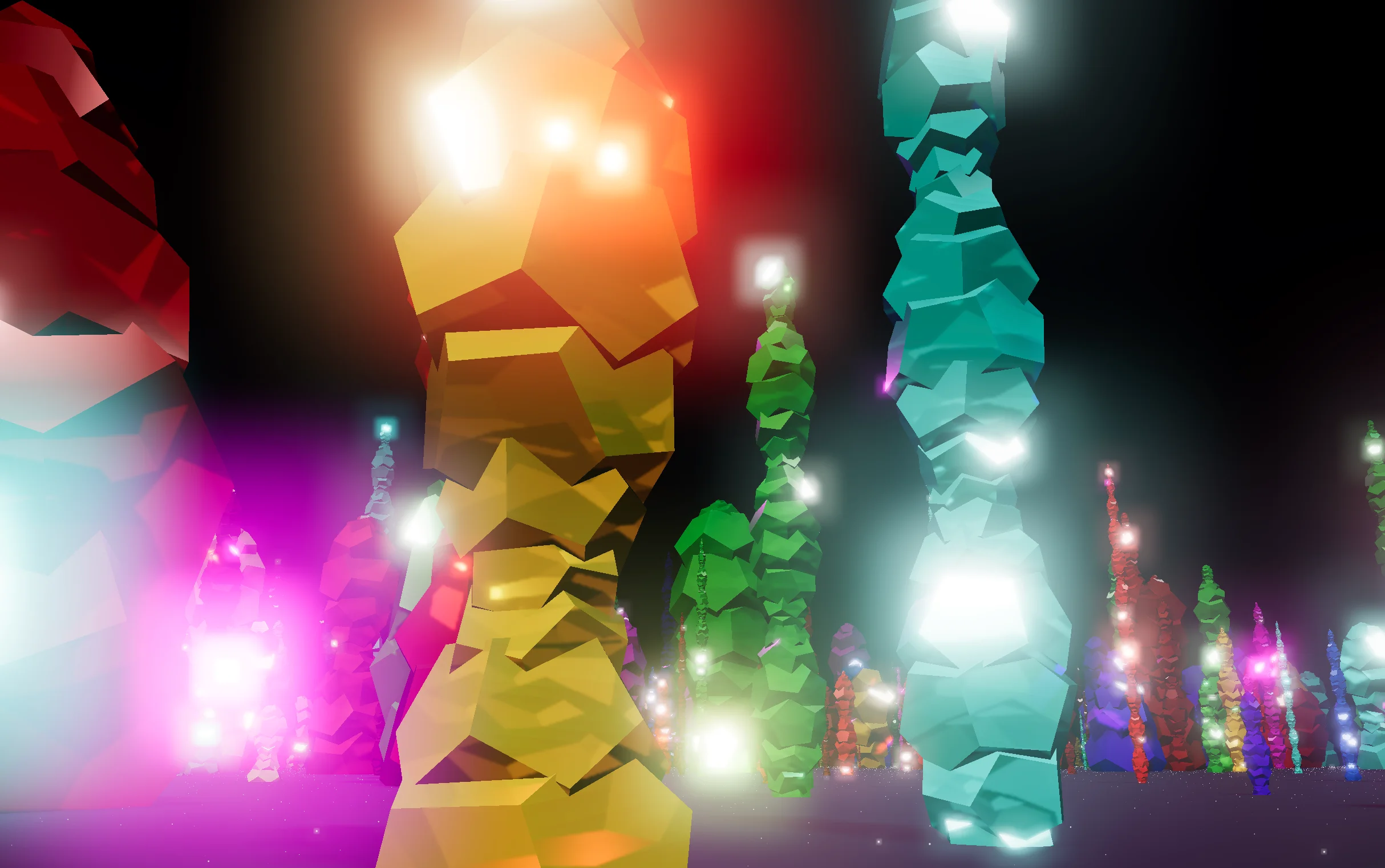 Screenshot of Crystal Candy: Infinite crystal forest generator. Explore an endless procedural landscape of sparkling geometric formations — a generative geology visualizer.