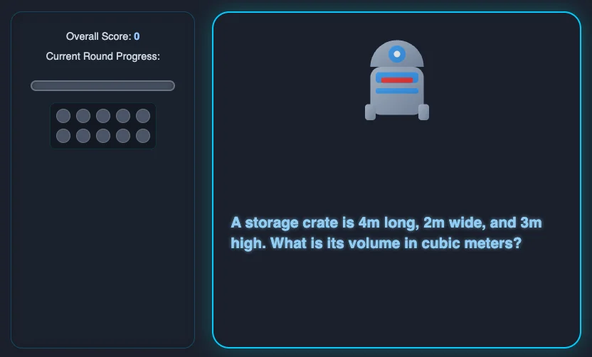 Screenshot of Droid Repair: Math game for kids with a Star Wars theme. Solve arithmetic equations to repair droids — educational multiplication and addition practice with sci-fi motivation.