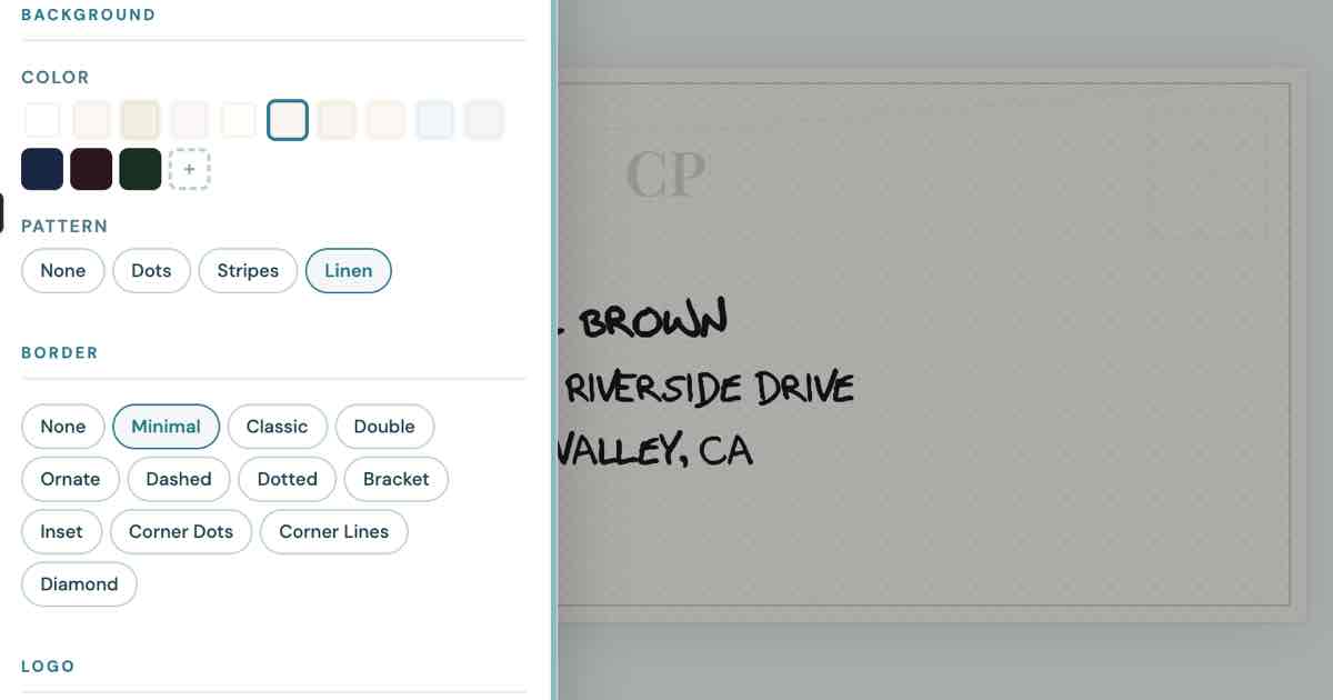 Screenshot of EnvelopeCrafter: Free envelope printer with 20 sizes (#10, A7, 9×12, DL and more), batch printing, address book, handwriting fonts, QR codes — print envelopes at home.