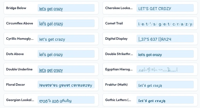 Screenshot of fUNICODE: Unicode text converter for social media. Transform plain text into bold, italic, script, and decorative fonts — a free alternative to YayText and LingoJam.