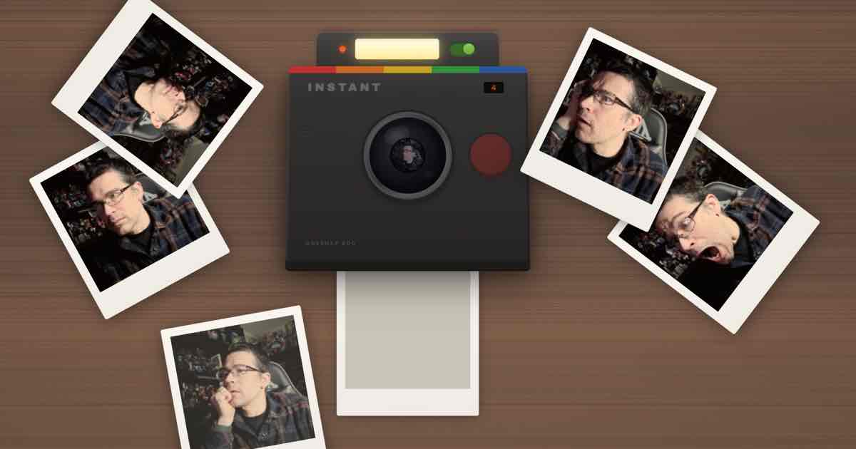 Screenshot of Instant Snap: Instant film camera sim! Take photos with this skeuomorphic web camera, watch them develop like real instant film on your virtual desk. Retro photo booth alternative.