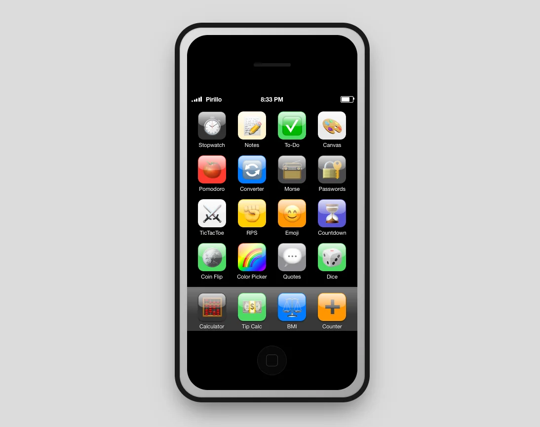 Screenshot of iPhone Simulator: Original 2007 iPhone simulator. Explore Apple's first smartphone interface — a faithful browser recreation of the device that changed everything.