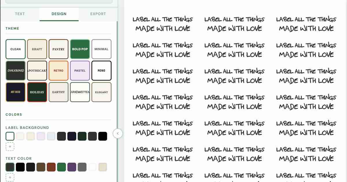 Screenshot of LabelCrafter: Design and print labels for 18 Avery sheet sizes — address, shipping, round, square, name badge. Custom fonts supported!