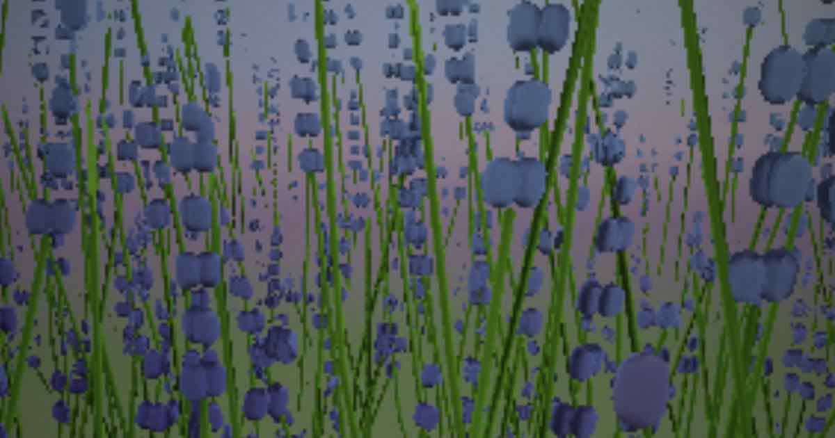 Screenshot of Lavender Meadow: Raymarched lavender meadow with budded flower whorls, organic stems, and basal leaf rosettes. Drift through Provence at eye level (and save 4K wallpapers).