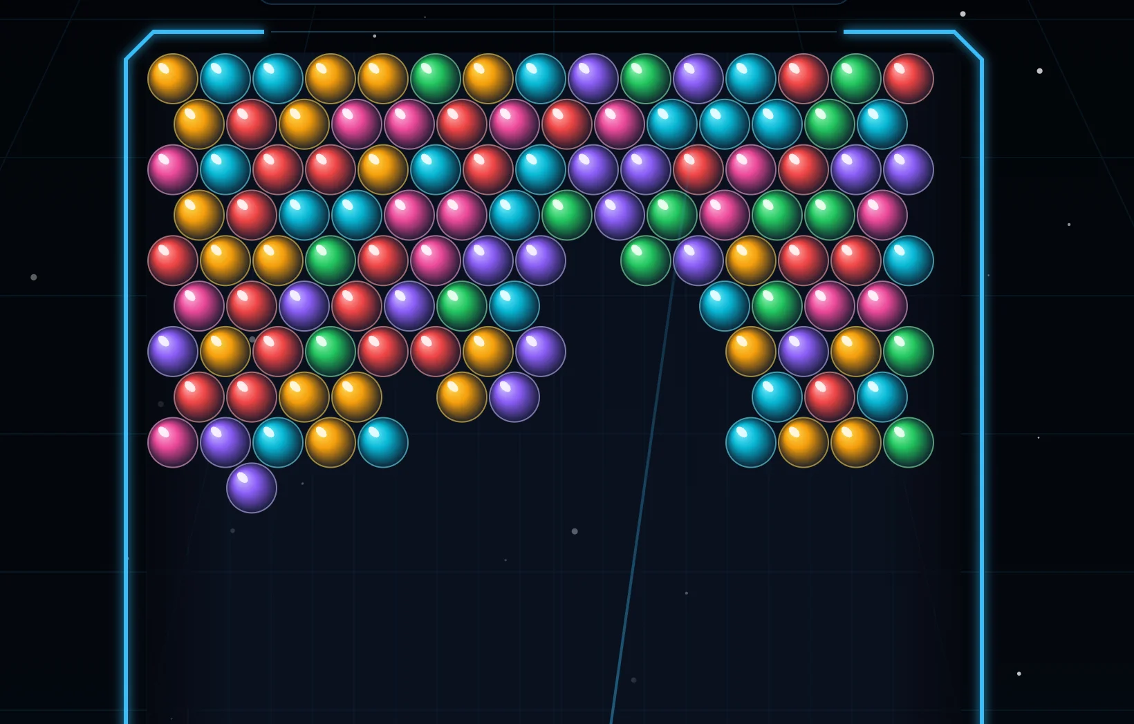 Screenshot of Lumina Bubble: Hex-grid bubble shooter with glowing orbs. Aim, match colors, and pop chains — inspired by Puzzle Bobble and Bust-a-Move with a modern neon aesthetic.
