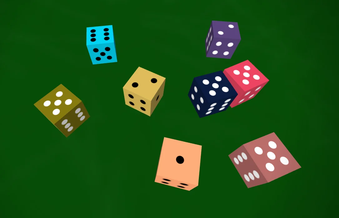 Screenshot of Nice Dice: 3D dice roller with real physics for D&D, Pathfinder, and tabletop RPGs. Roll d4 through d20 with realistic tumble — a free alternative to Roll20's dice roller.