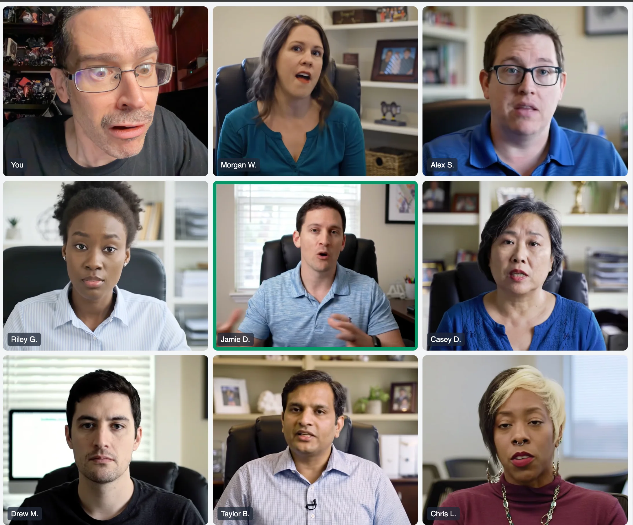 Screenshot of Meeting Sim: Fake video meeting simulator. Generate realistic call screens to appear busy — a humorous tool for remote workers who need to look like they're in a meeting.