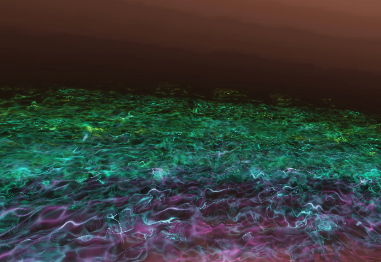 Screenshot of Pool Party: 3D pool water simulator with volumetric raymarching. Explore underwater distortions and caustic lighting — a real-time aquatic physics visualization.