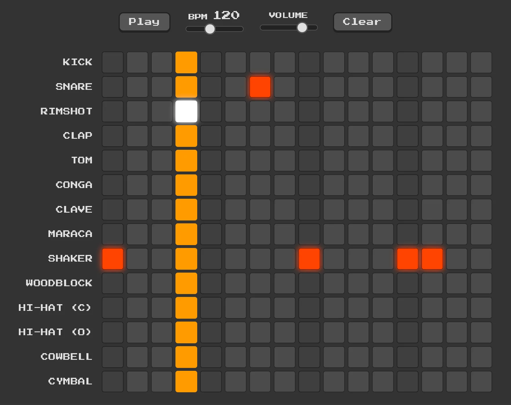 Screenshot of Beatbox: 16-step drum machine and beat sequencer. Create beats with classic drum kit sounds — a free alternative to the Roland TR-808 and online beat makers like Drumbit.