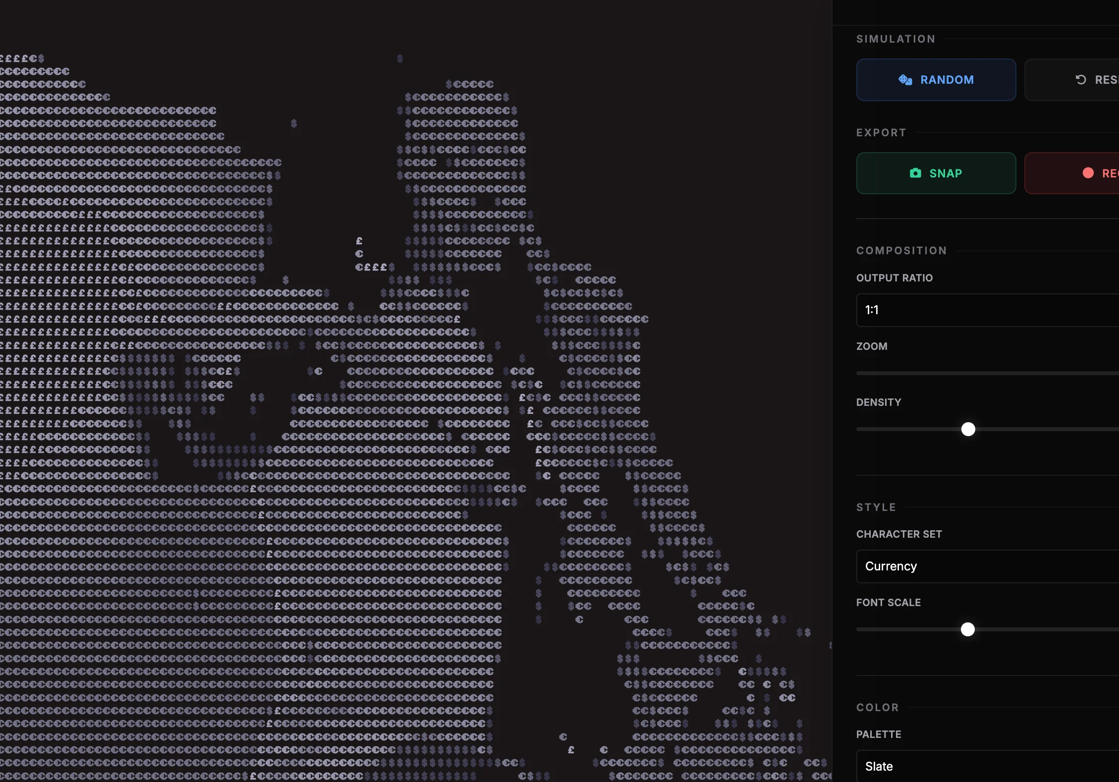 Screenshot of Retro Render: Webcam-to-ASCII and emoji art converter. Transform your live camera into retro text visuals — create CRT terminal selfies and text-art portraits in real-time.