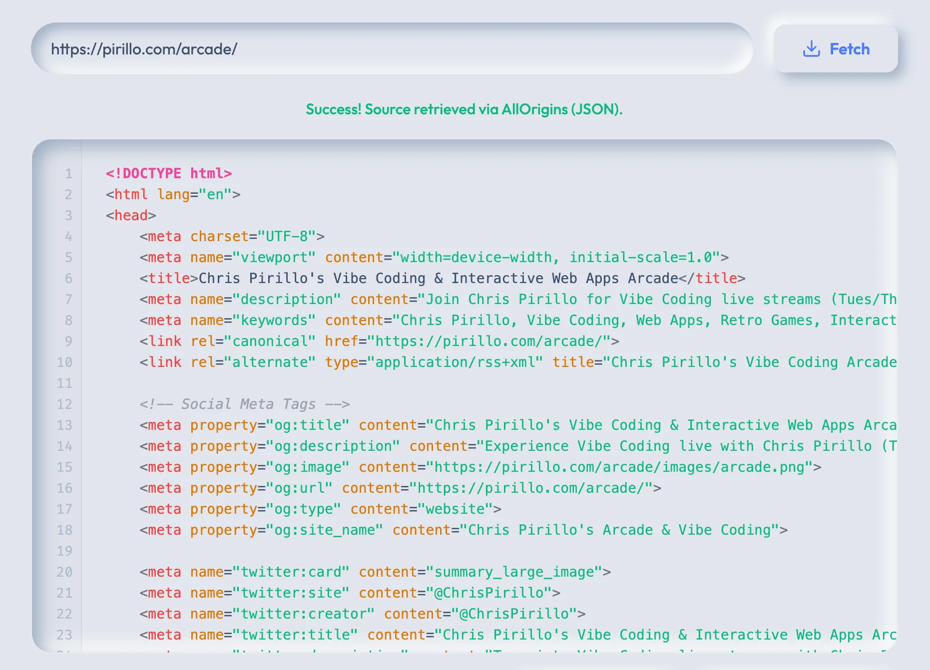 Screenshot of Downloader: Website source code downloader. Fetch and save HTML, CSS, and JavaScript of any public page — a quick inspection tool for web developers and designers.