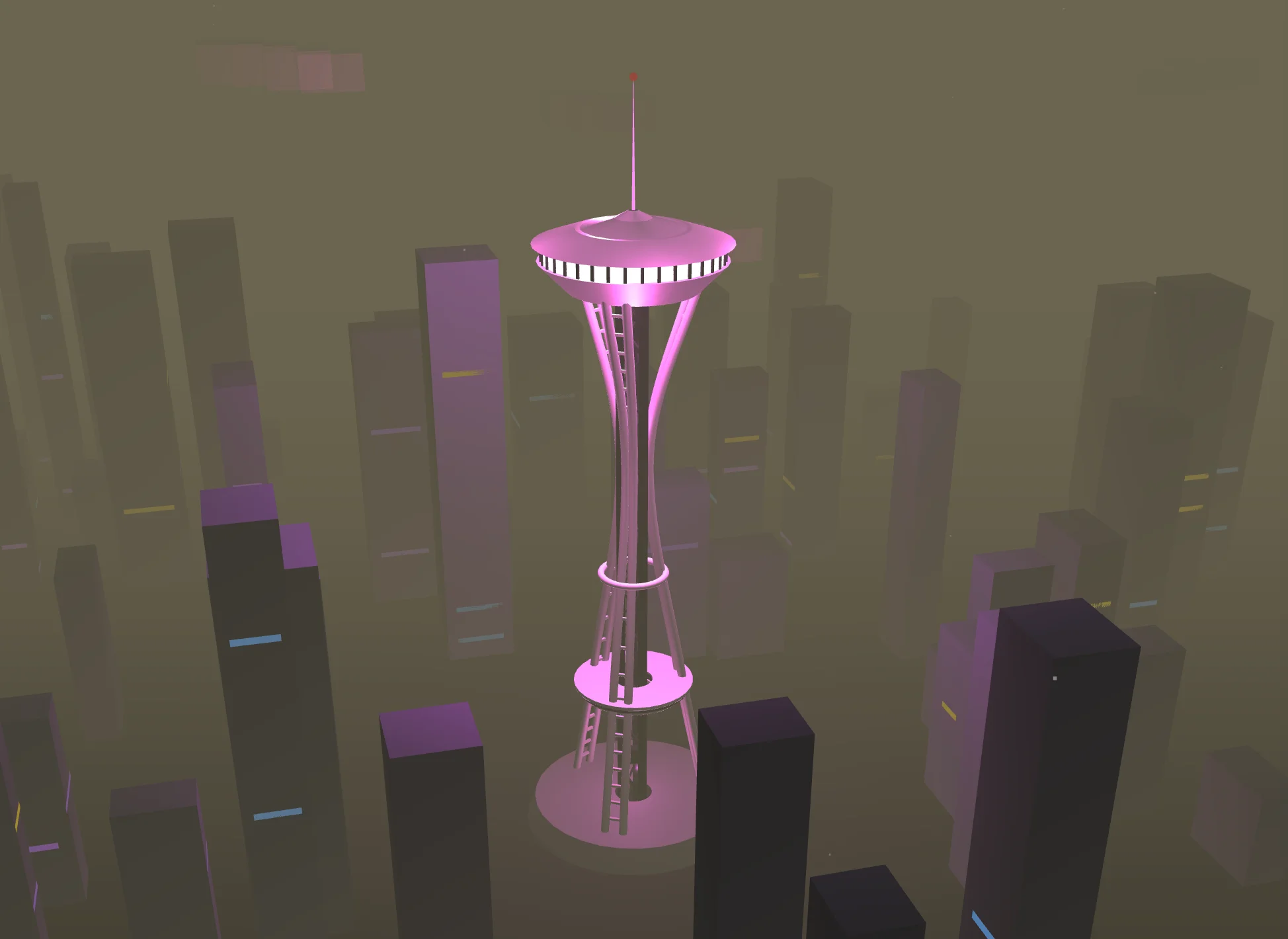 Screenshot of Space Needle: 3D Seattle Space Needle and city simulator. Dynamic day-night cycles, weather, and rain — explore the Pacific Northwest skyline in interactive 3D.