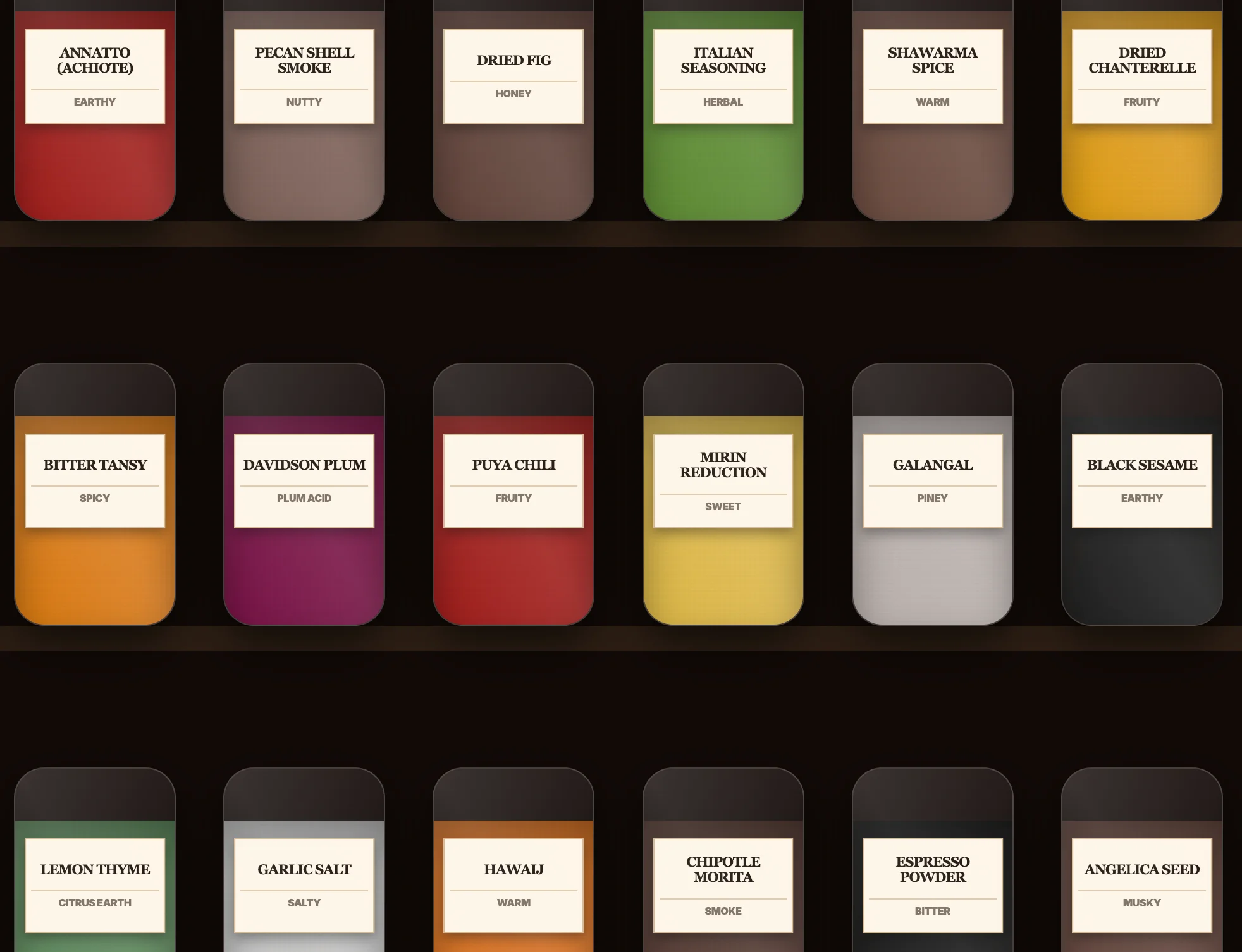 Screenshot of Spice Rack: Visual spice and herb encyclopedia. Flavor chemistry, usage guides, and culinary pairings — a reference for chefs. Alternative to The Flavor Bible lookup tools.