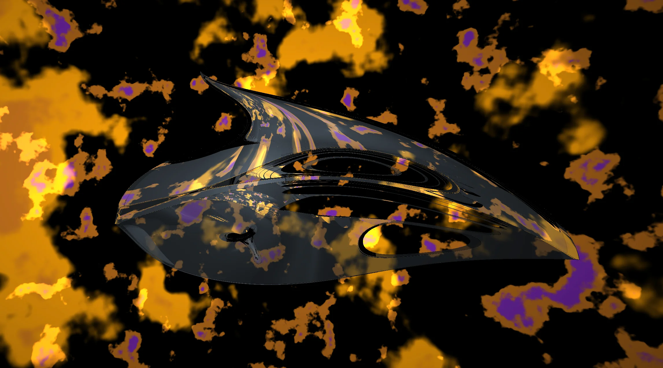 Screenshot of Vitreus Spectacle: Abstract glass geometry generator. Create translucent sculptural forms with refraction and lighting — a PBR material showcase for generative crystallography.