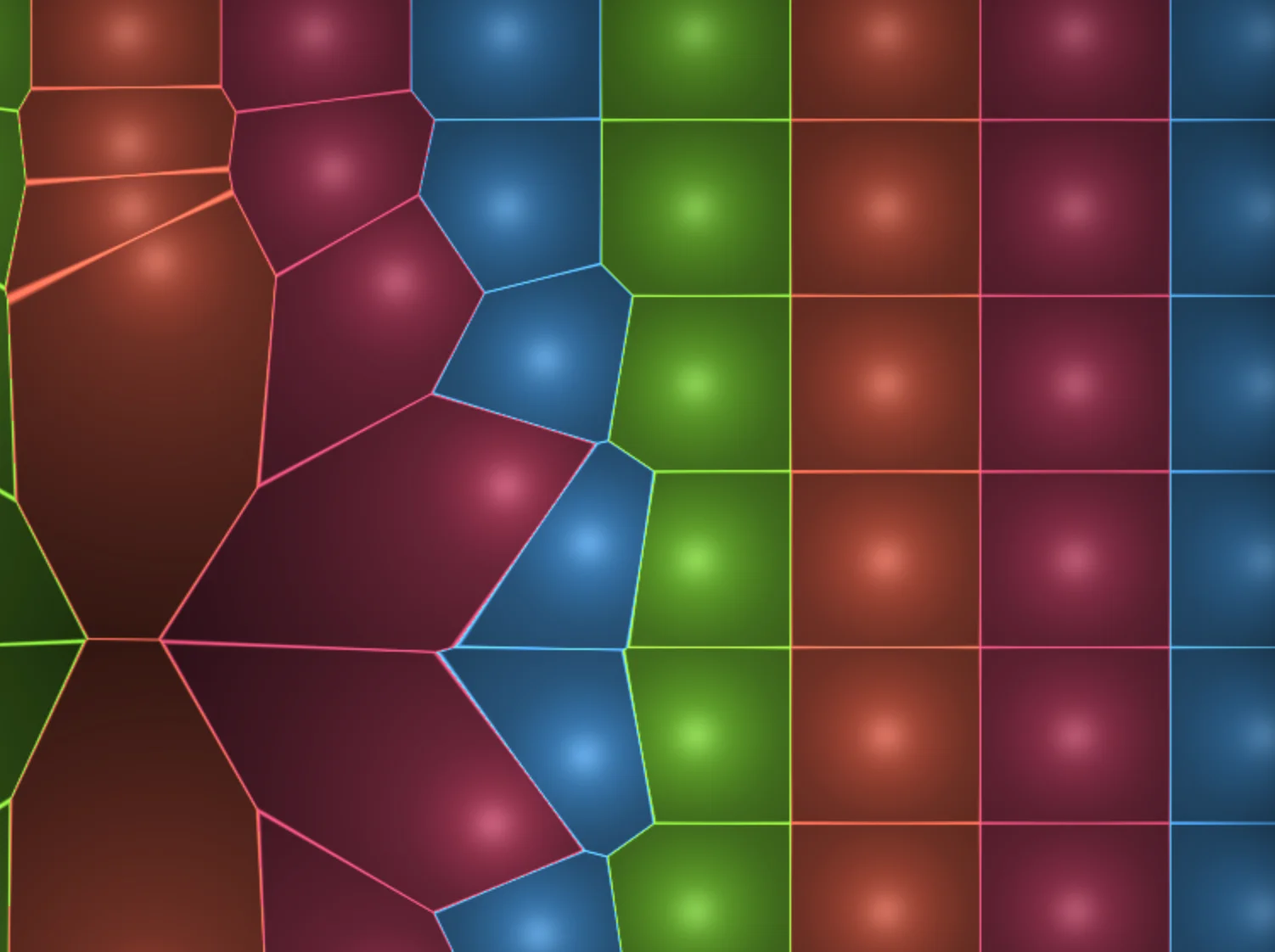 Screenshot of Voronoi Vale: Interactive Voronoi tessellation generator. Satisfying jiggly mathematical patterns — a real-time Voronoi diagram tool for computational geometry exploration.